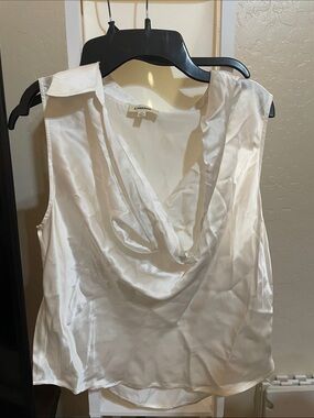 L'AGENCE Ivory Silk Cowl Neck Sleeveless Top